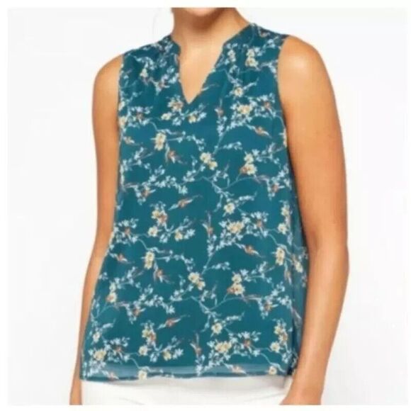 Papermoon Floral Blouse Womens Small Sleeveless Lined Teal Boho Relaxed Tunic - Picture 1 of 5